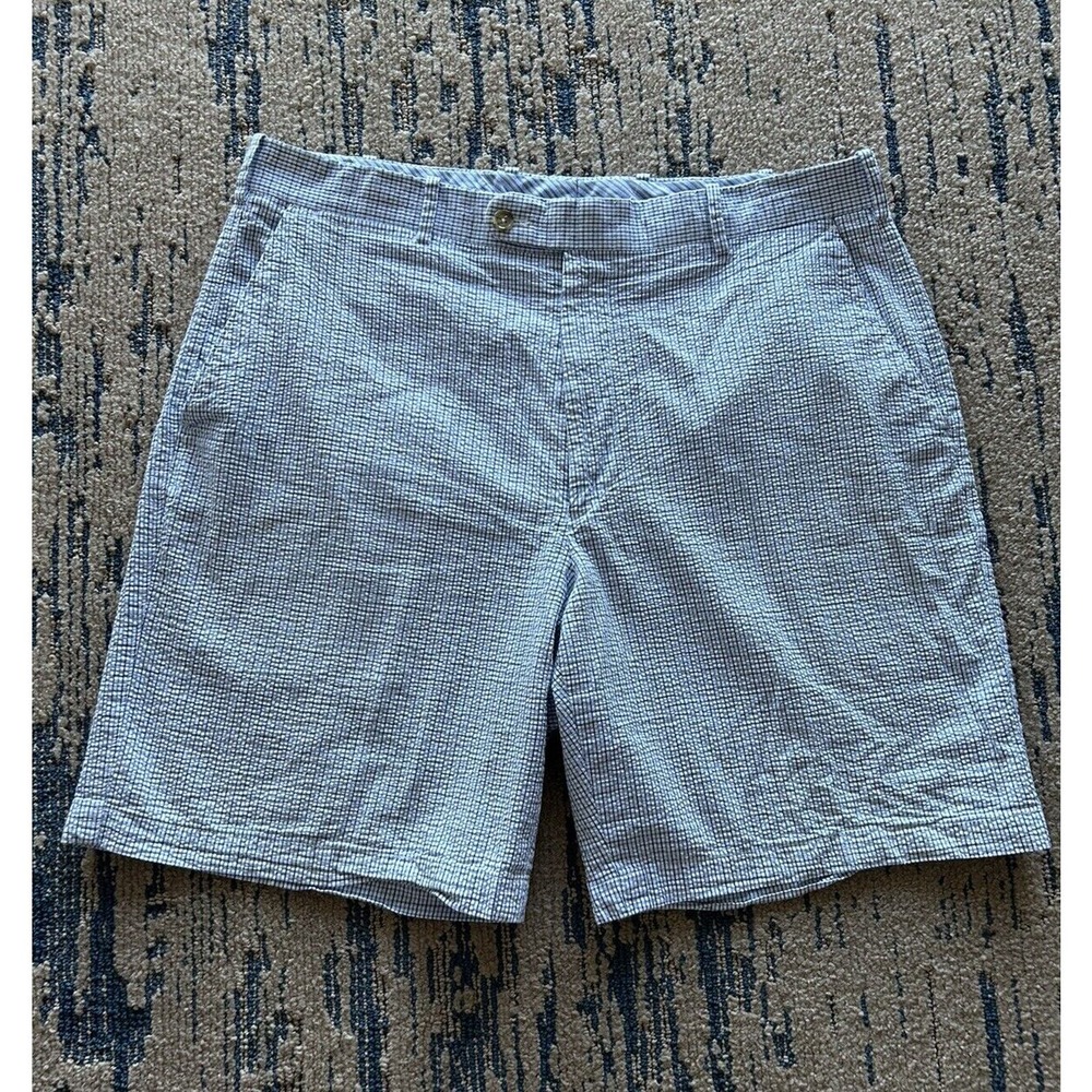 Peter Millar mens Size 36 SHORTS Seersucker 100% cotton BLUE check A24
